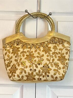 Gold Embroidered Sequin Ethnic Evening Bag Indian Wedding Potli Handbag